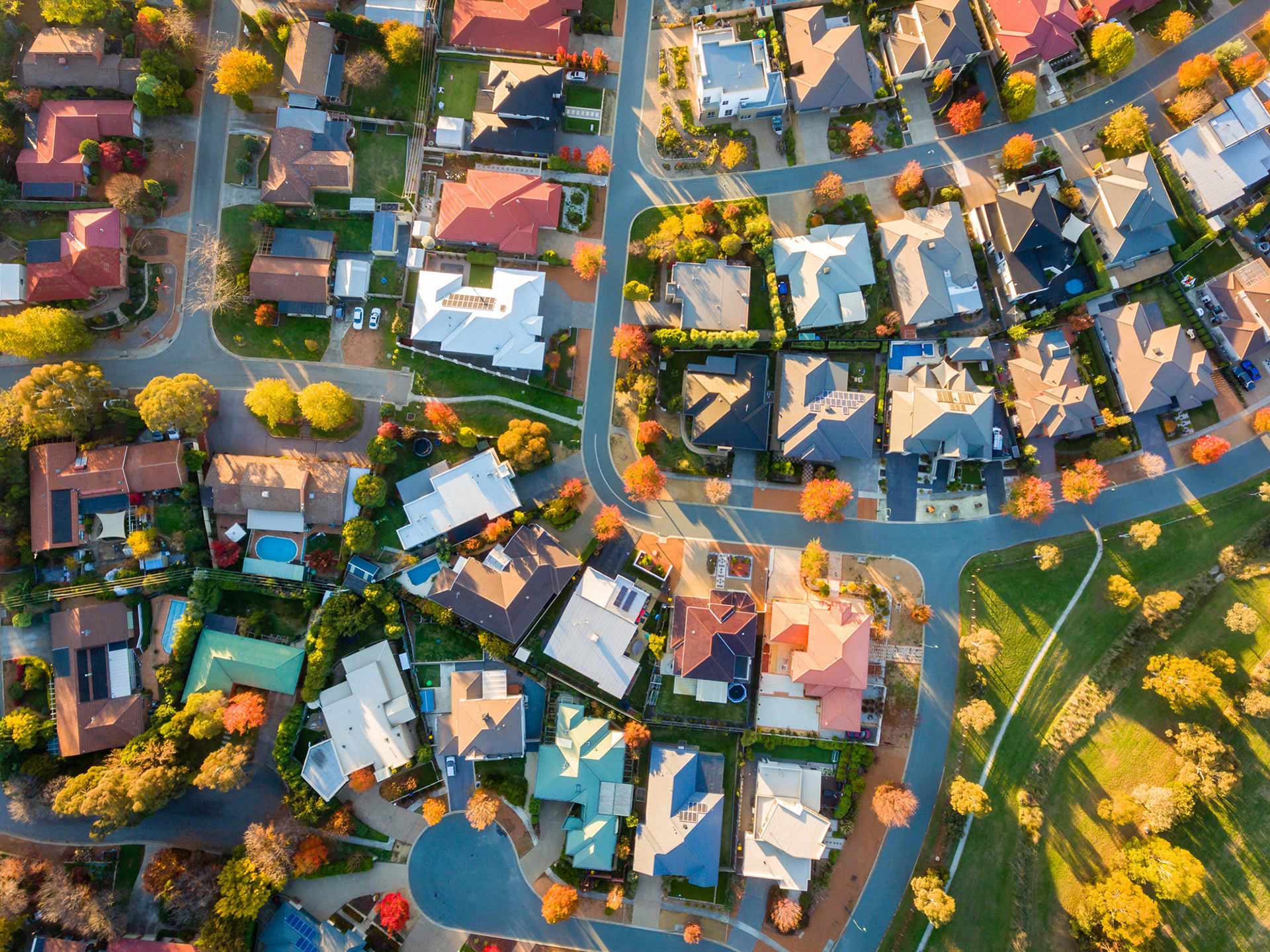 Aerial view of a typical suburb in Australia